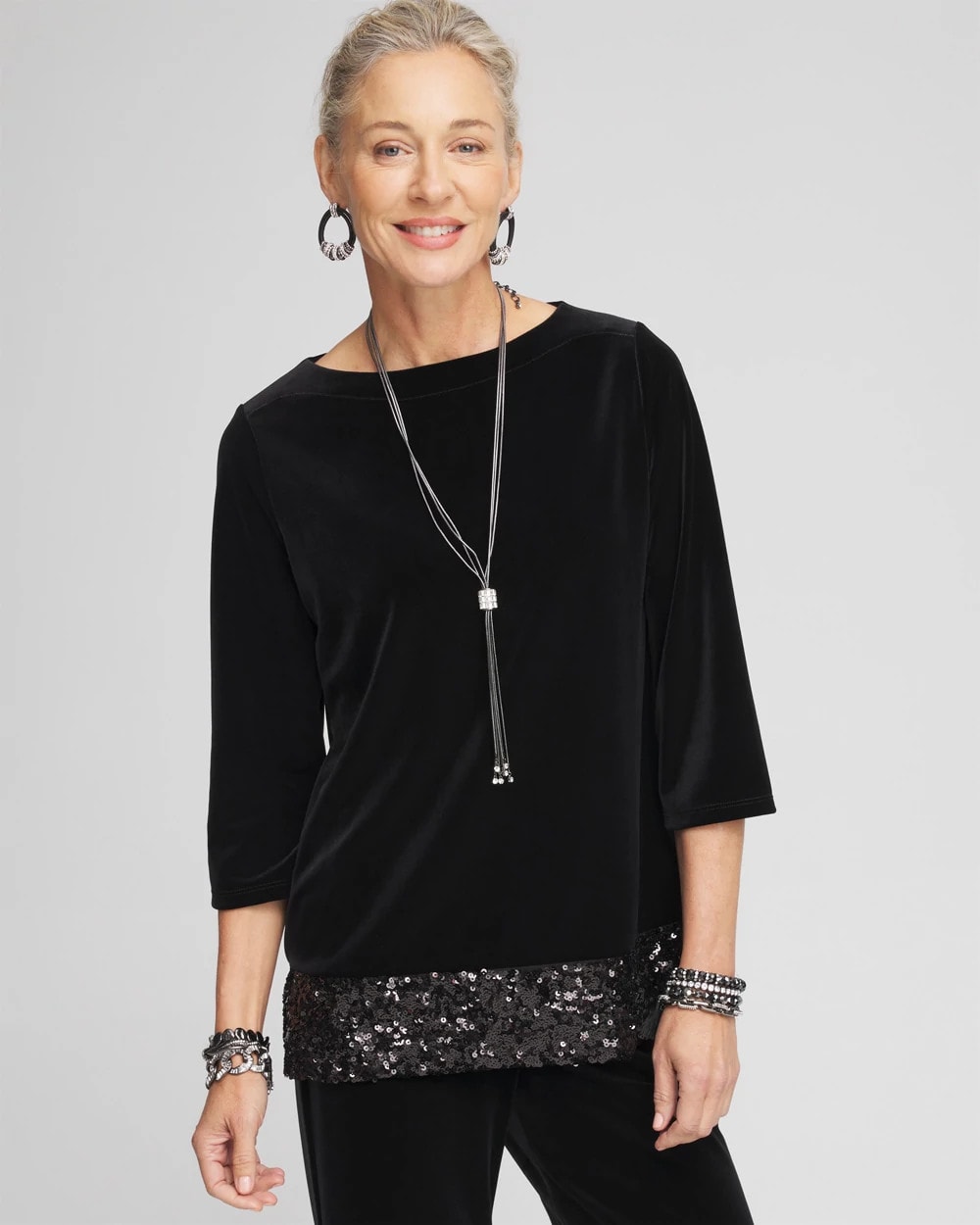 VELVET DETAILED CHIFFON TUNIC